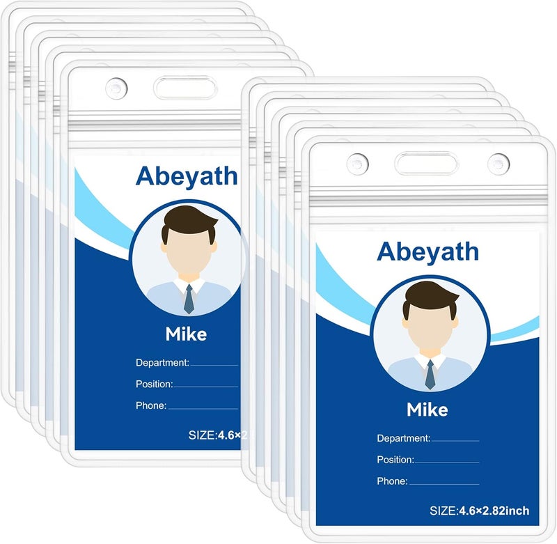 Abeyath 10 Pack Extra Thick ID Card Name Badge Holder Heavy Duty Waterproof Clear Plastic PVC Vertical Sleeve Pocket Resealable - Image 1